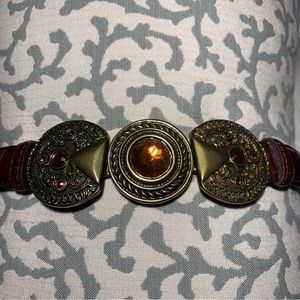 Brown Leather Crocodile Embossed Jeweled Adjustable Buckle Belt  sz 1X/2X